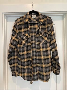 OTB Men’s Black and Tan Plaid Button-Down Shirt